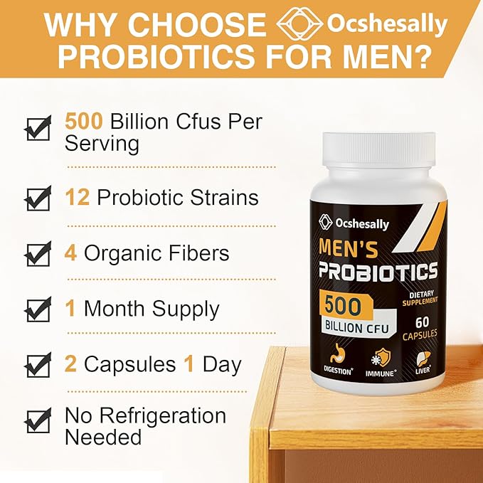 Probiotics for Men, Gut health 500 Billion 12 Strains, 180-Days Supply