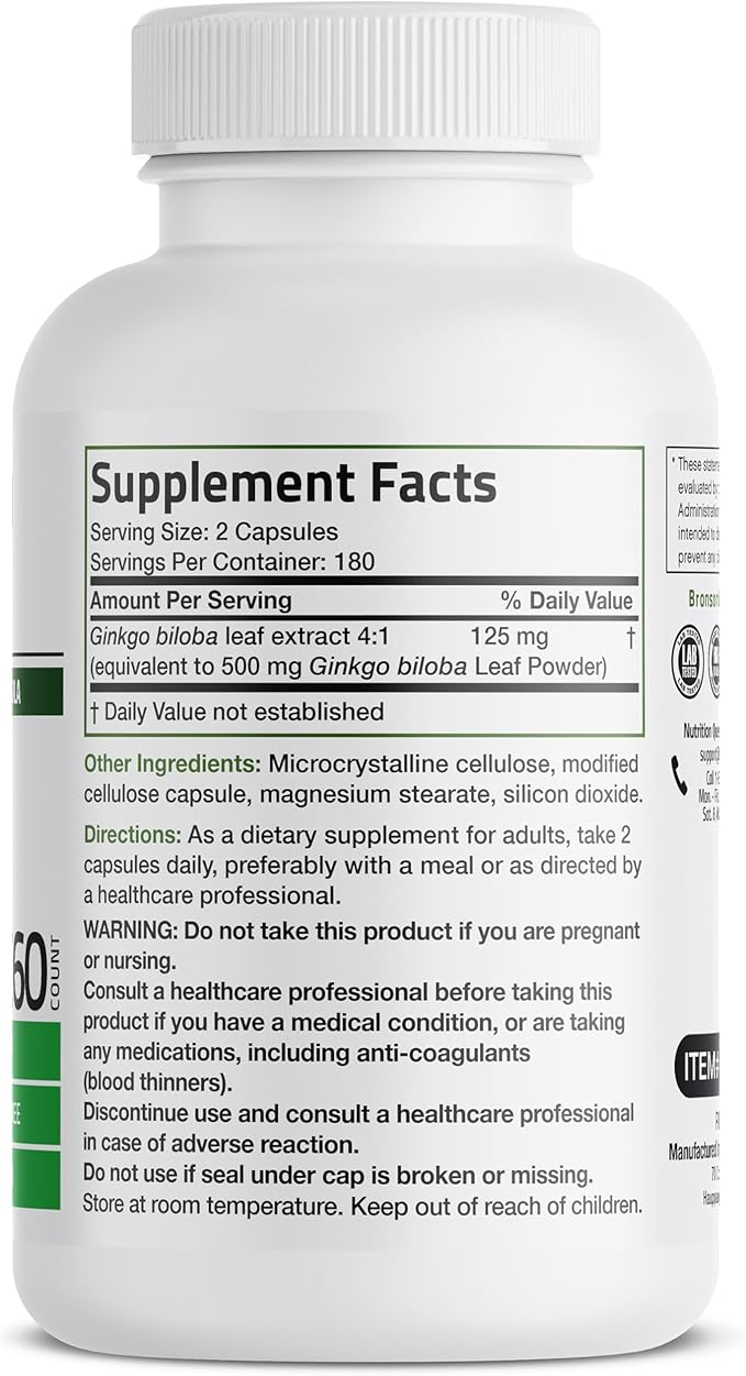 Bronson Ginkgo Biloba Extra Supports Brain 360 Vegetarian