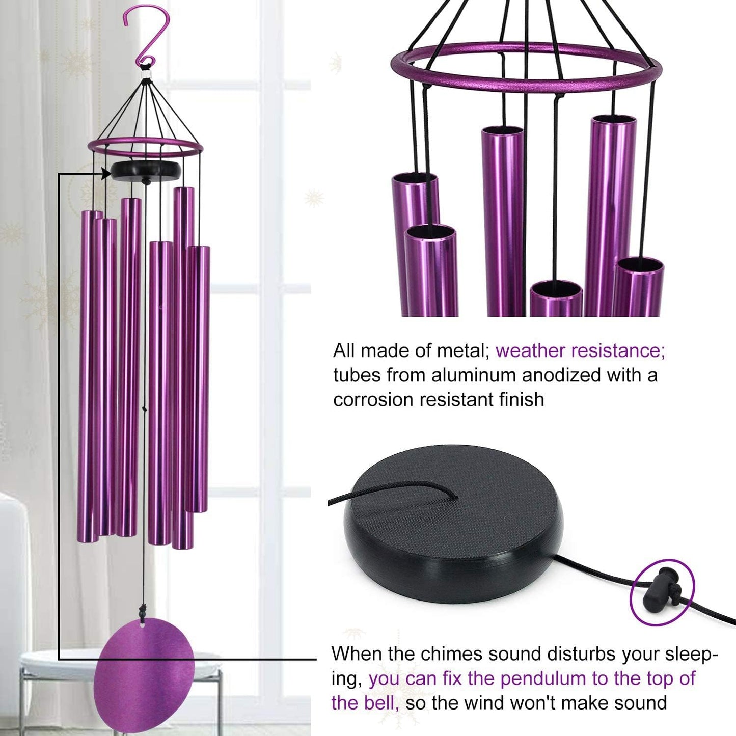 Memorial Wind Chimes Outdoor Large Deep Tone,36 Inch Wind Chimes Unique Tuned Relaxing Soothing Melody,Sympathy WindChimes for Mom,Dad,Garden, Yard, Patio, Porch,Home Decoration and Gift,(Purple)