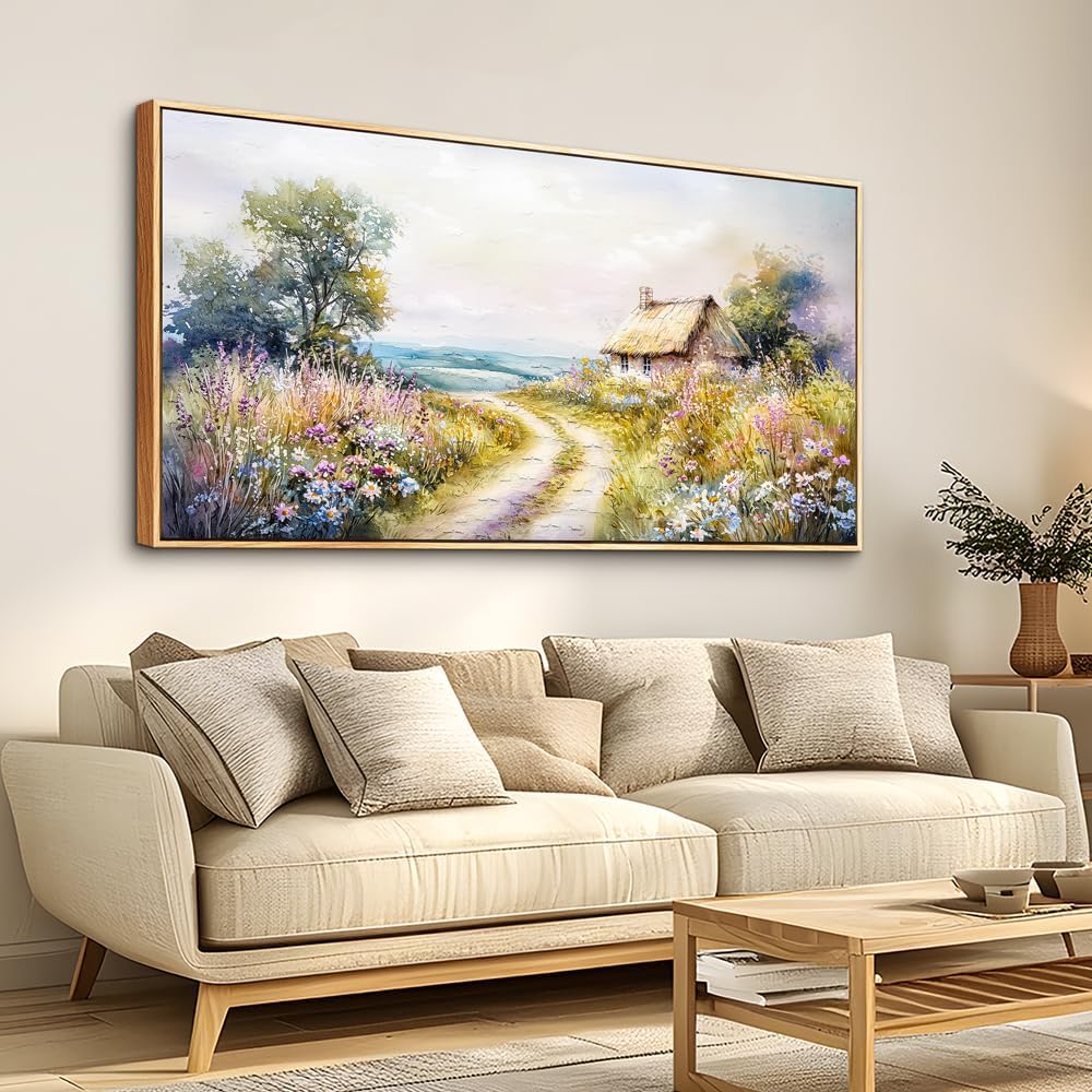 ZUITINGHUA Wood Framed Canvas Wall Art For Living Room Large Wall Decor For Office Bedroom Decoration Country Road Landscape Pictures Farmhouse Paintings Artwork Mural Aesthetic Home Decor 30x60 In