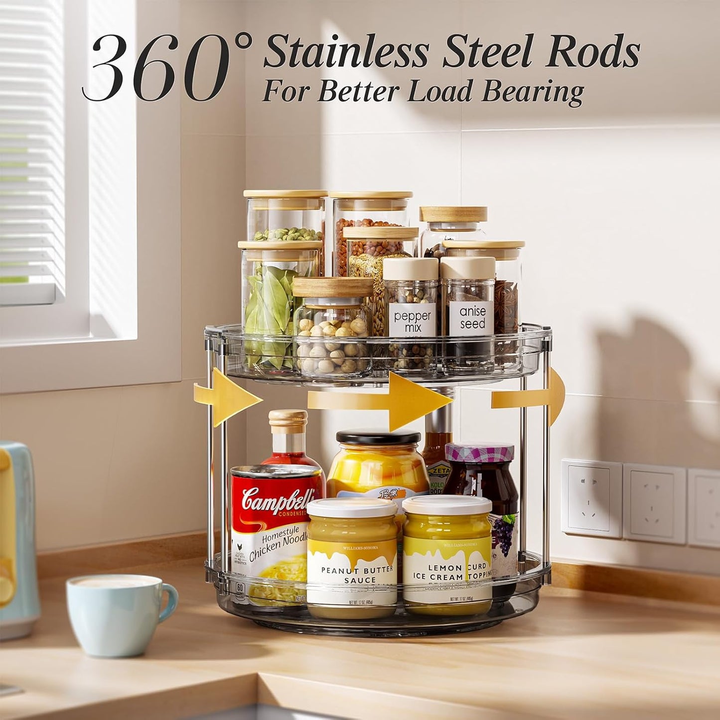 LAMU 2 Pack 2 Tier Lazy Susan Turntable Organizer 10.6'' Rotating Spice Rack Organization for Cabinet, Kitchen, Pantry, Countertop, Bathroom, Vanity, Medicine Cabinet Organizer, Grey