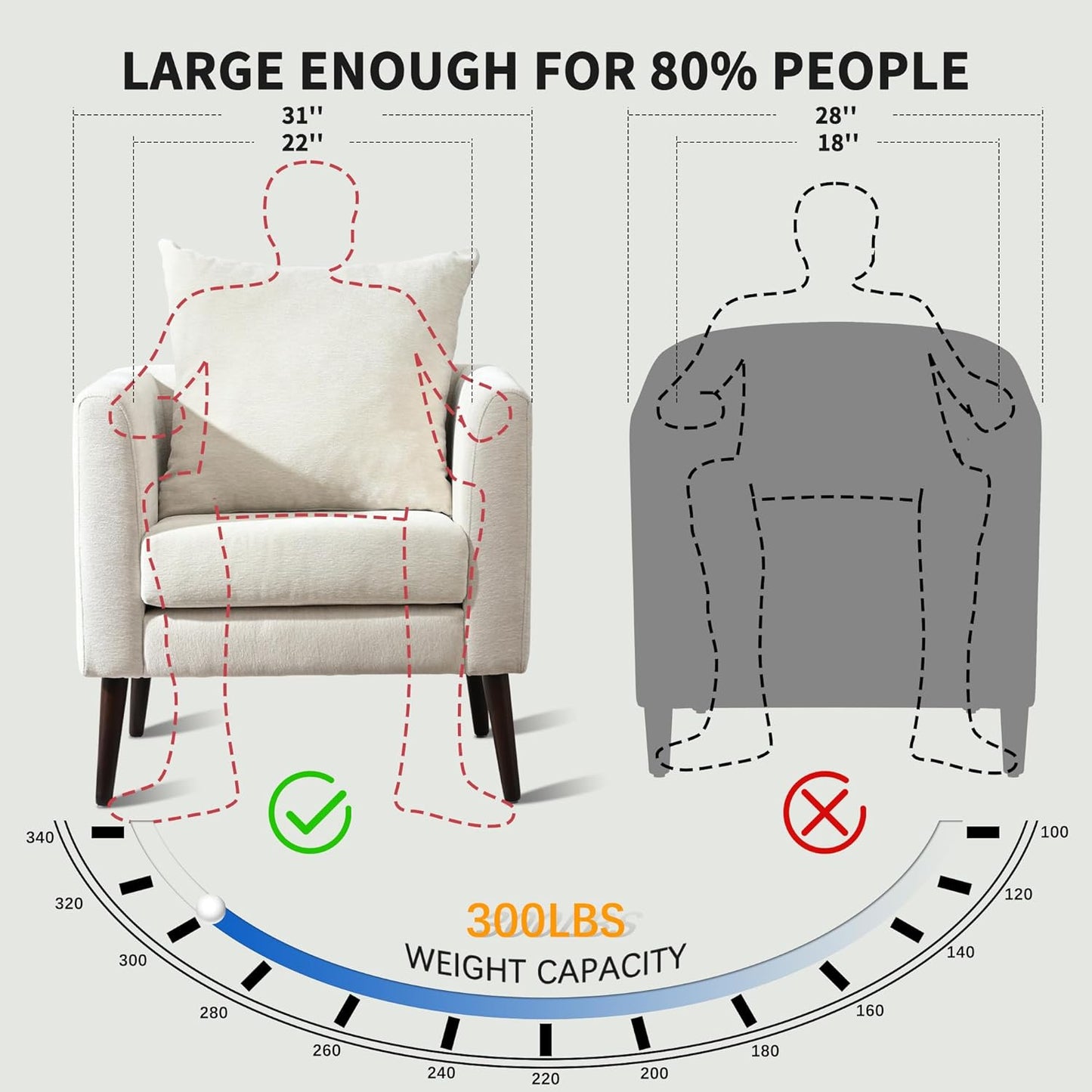 Barrel Accent Chair with Back Pillow, Large Upholstered Armchair with Solid Wood Legs Modern Reading Chairs for Living Room Bedroom