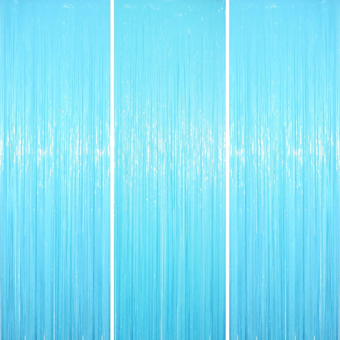 3 Pack 3.3 x 8.2 ft Pastel Blue Foil Fringe Backdrop Curtains, Tinsel Streamers Birthday Party Decorations, Fringe Backdrop for Graduation, Baby Shower, Gender Reveal, Disco Party