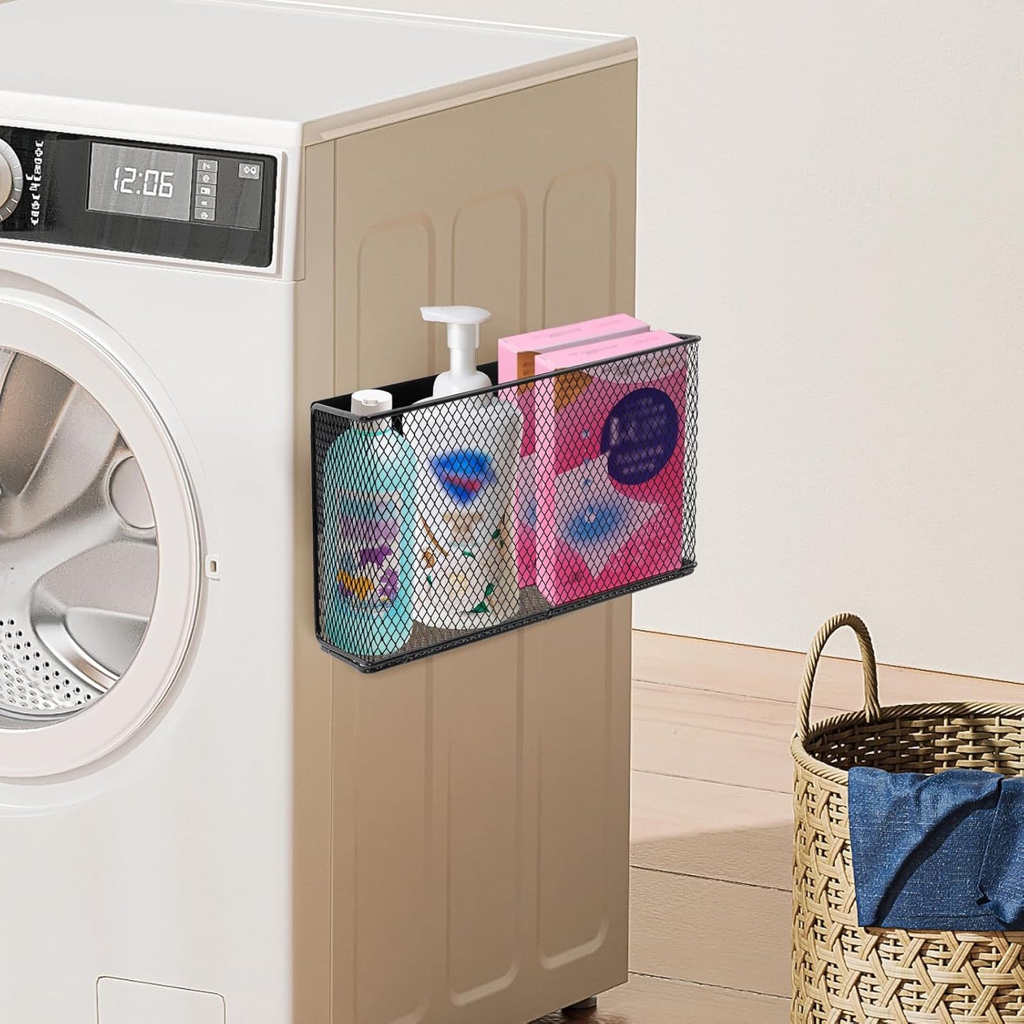 Black Magnetic Basket - Refrigerator Spice Rack & File Holder Locker Organizer - Wire Mesh Magnetic Shelf for Kitchen Storage