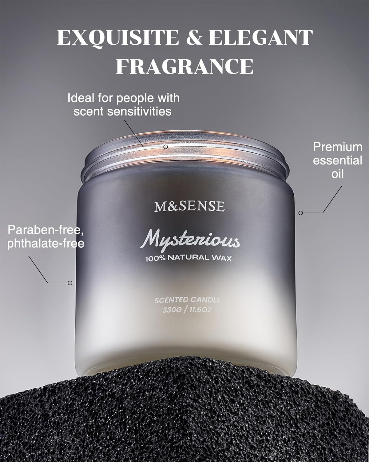 M&SENSE Pepper Lavender Scented Candles for Men, 2 Wick 11.6oz 70 Hours Slow Burning Natural Soy Candle for Christmas, Organic Black Masculine Candles Home Fragrance Holiday Candle for Him