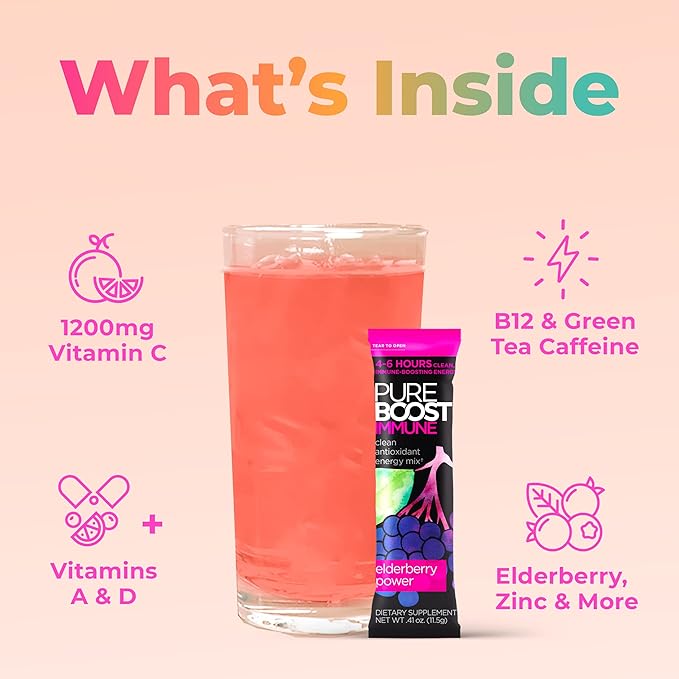 Pureboost Immune Clean Energy Drink Mix: 1200 mg 28 Vitamins, 30 Count)