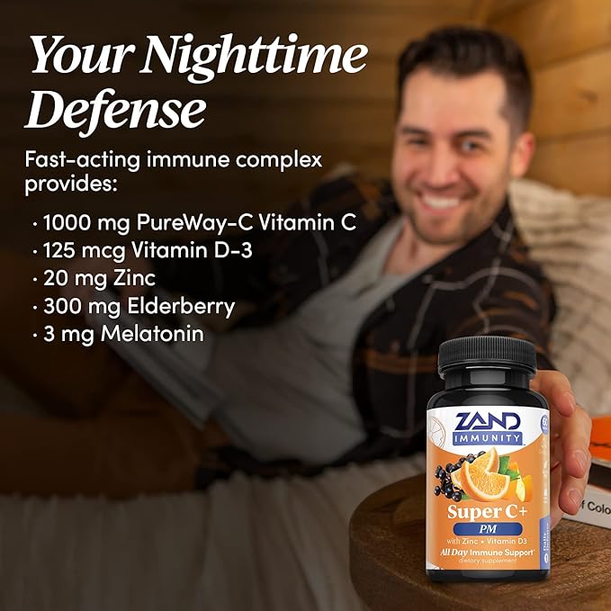 Zand Immunity Super C+ PM, Nighttime 1000mg PureWay-C D3 & 60 Tablets, 30 Servings