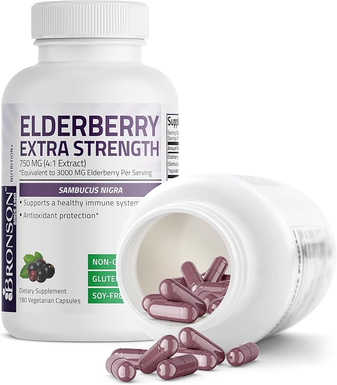 Bronson Elderberry Extra Strength, Supports Healthy 180 Vegetarian