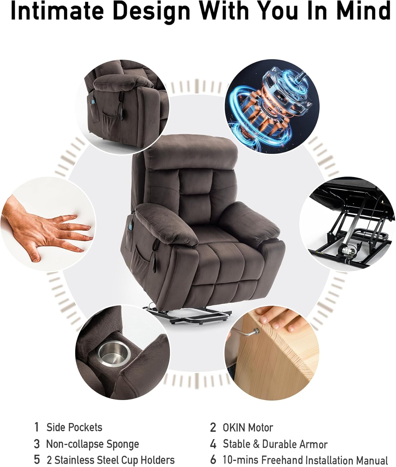 Large Power Lift Chairs Recliners for Elderly with Heated and Massage, Lazy Boy Recliner Chair with 26in Extra Wide Seat, Hidden Cup Holder, Side Pocket
