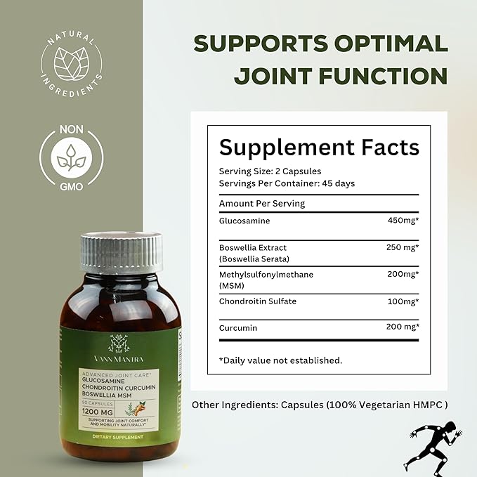 Glucosamine Chondroitin MSM Boswellia Supplement 1200mg Joint 90 Count