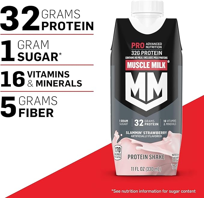 Muscle Milk Pro Advanced Nutrition Protein 11 Fl 12 Pack, 32g Protein, 1g Sugar, 16 Vitamins 5g Fiber,