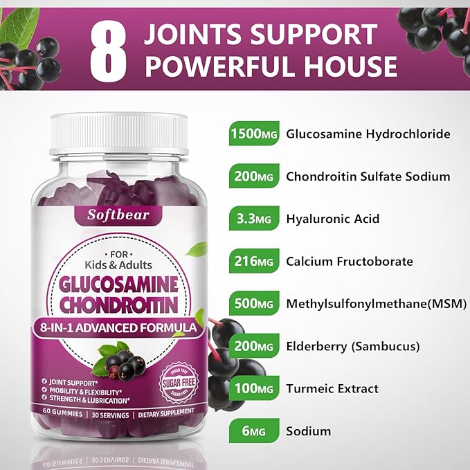 Glucosamine Chondroitin Gummies, Veagn Sugar Free 120 Gummies