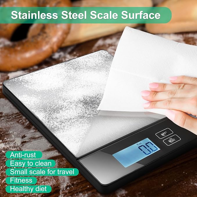 Smart Food Scales for Kitchen, Stainless Steel Digital Food Scale Grams and Ounces with Nutritional Calculator App, Food Weight Scale for Weight Loss, Calorie, Diet, Meal Prep 0.1oz / 11lb
