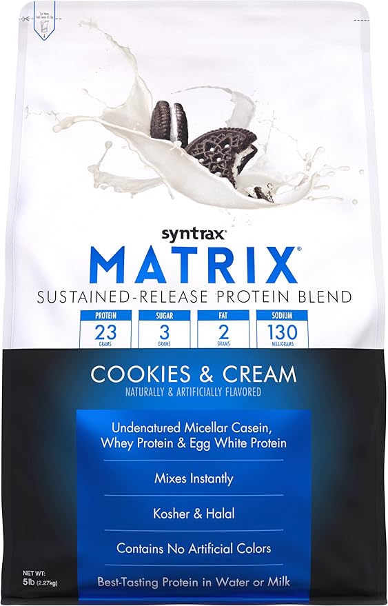 Syntrax Nutrition Matrix Protein Powder, Sustained-Release Protein Blend, Real Cookie Pieces, Cookies & Cream, 5 lbs