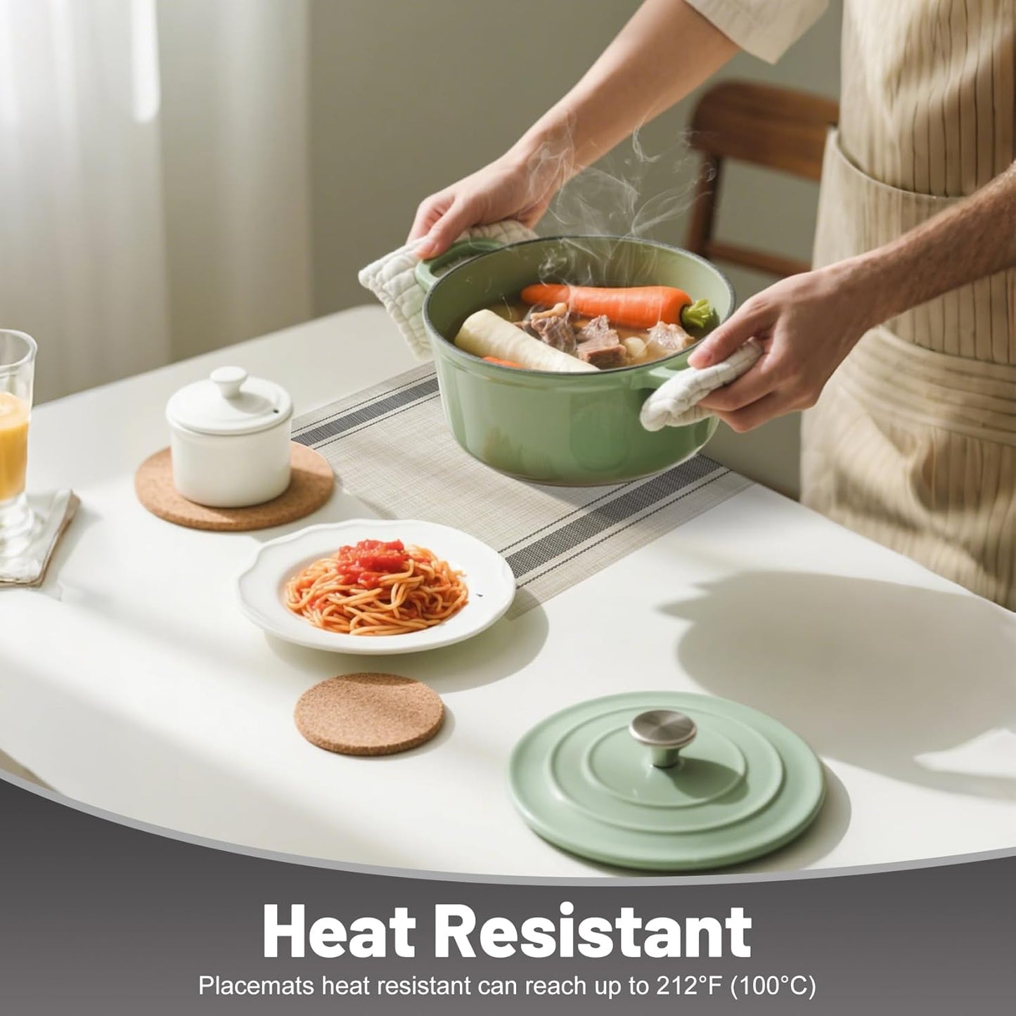 Placemats Set of 6,Non-Slip PVC Weave Table Mats Easy to Clean,Heat Resistant Place Mats for Kitchen Dining Table Decoration Indoor Outdoor,Khaki Gray