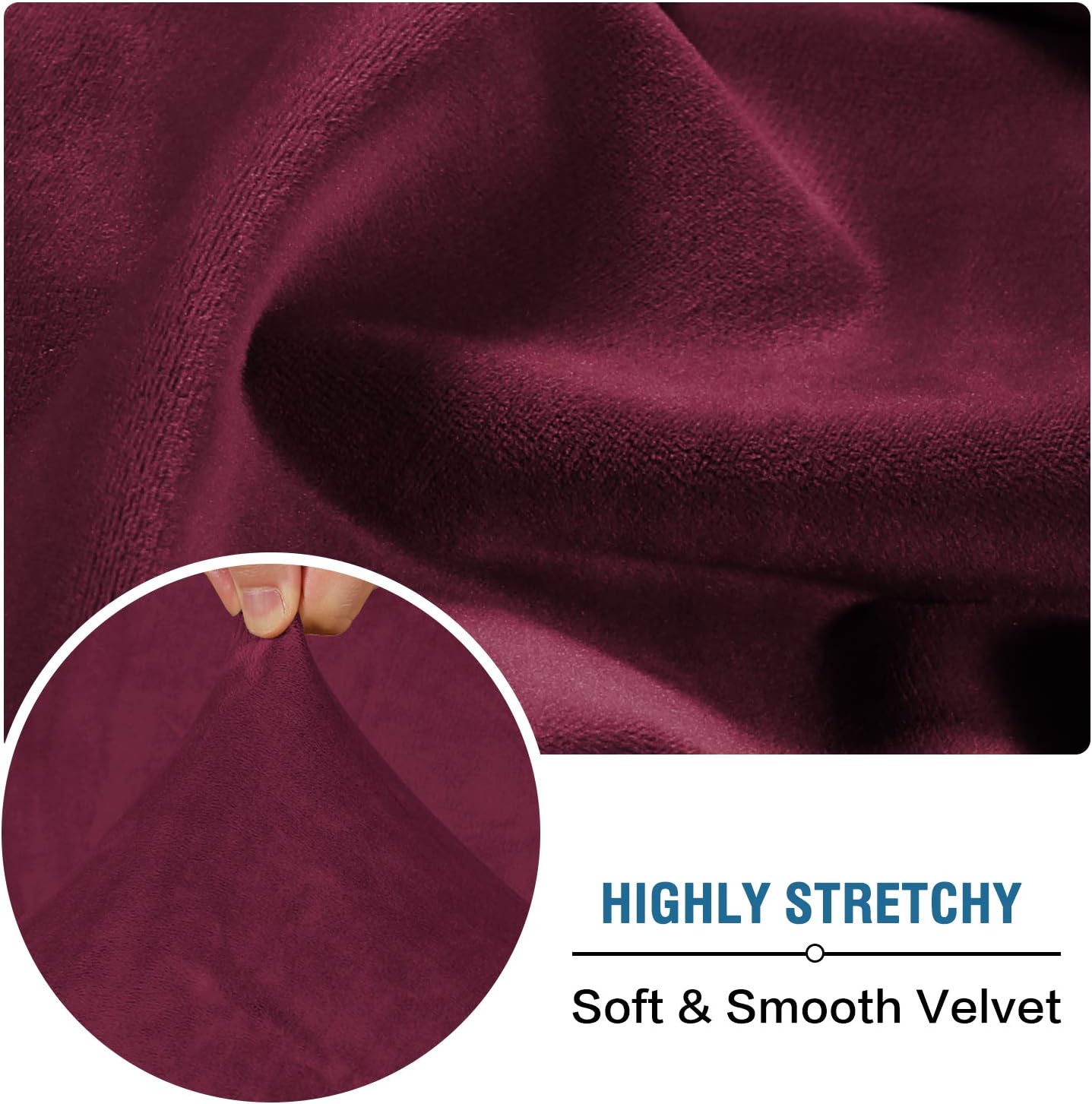 H.VERSAILTEX Velvet Stretch Couch Cushion Cover Plush Cushion Slipcover for Chair Loveseat Sofa Cushion Furniture Protector Seat Cushion Sofa Cover (2 Piece Medium Sofa Cushion Covers, Burgundy)