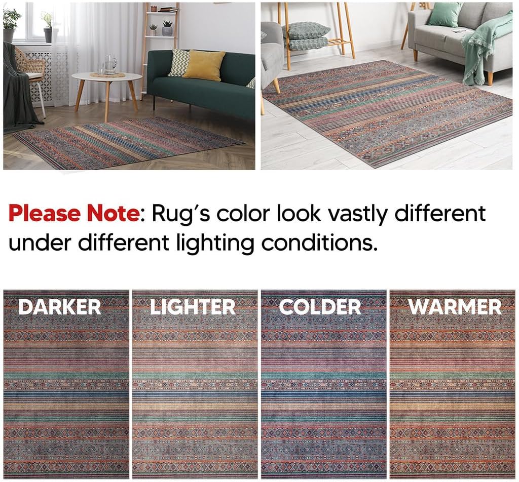 Keen Home Design 6x9 Rug - Machine Washable Area Rug with Non-Slip Backing, Ideal for Living Room, Dining Room, Bedroom - Vintage, Easy Clean, Durable, Low Pile Rug - (6' x 9')