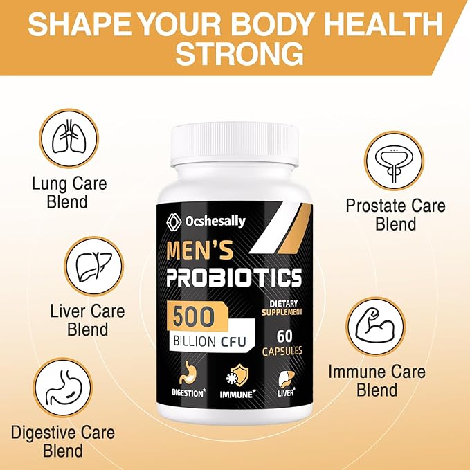 Probiotics for Men, Gut health 500 Billion 12 Strains, 180-Days Supply