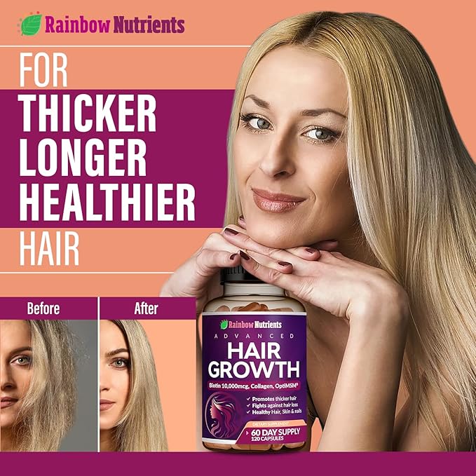 Hair Growth Vitamins for Women 10,000mcg, Collagen, 60 Day