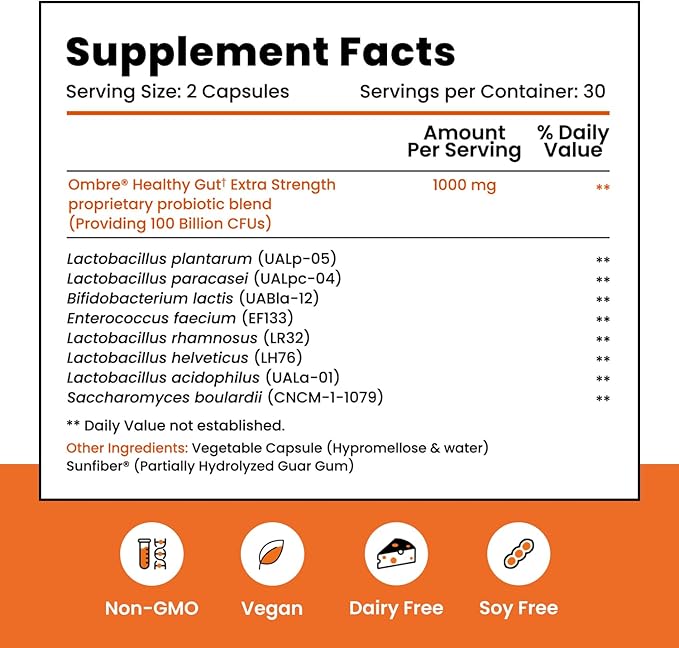 Ombre Healthy Gut Probiotics for Digestive 100 Billion 30 Servings