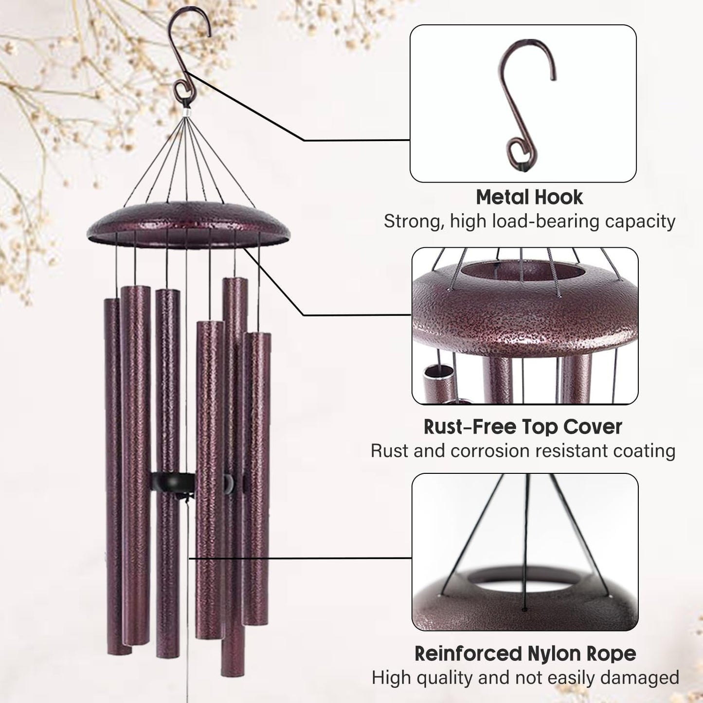 ASTARIN 36" Large Deep Tone Personalized Sympathy Wind Chimes, Memorial Wind Chime for Loss of Mother Father Loved One, Bereavement Gifts Decor Outdoor Patio Garden Graveyard