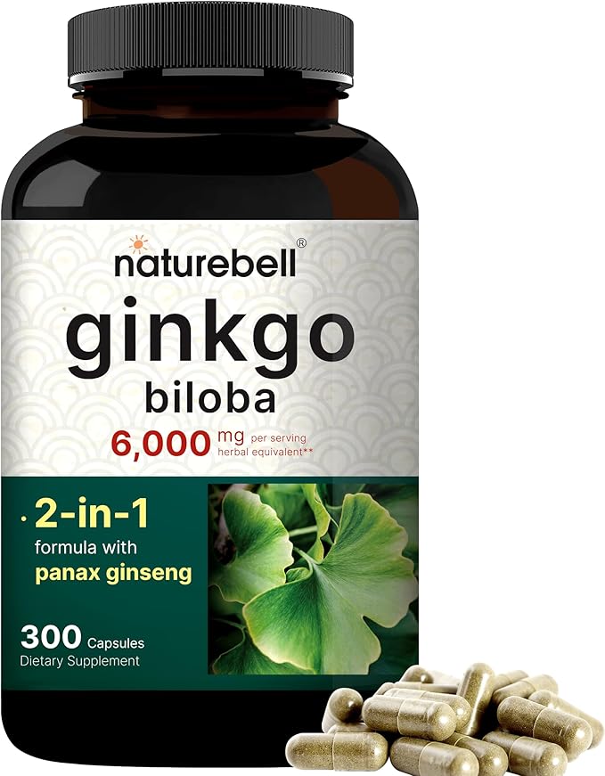NatureBell Ginkgo Biloba 6,000mg with Panax 500mg Per 300 Capsules