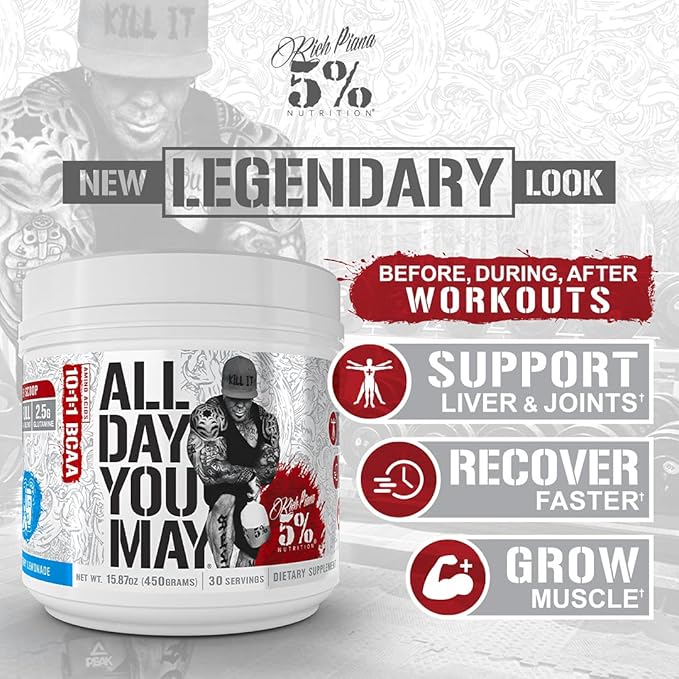 5% Nutrition Rich Piana AllDayYouMay BCAA Powder 15.3 oz, 30 Servings