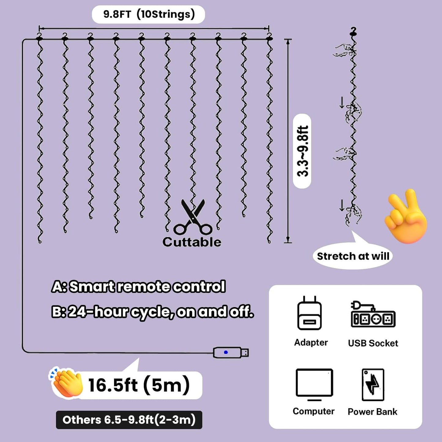 HXWEIYE 300LED Fairy Curtain Light (Upgrade Two Kinds of Light Clips) with Remote 8 Modes Times,9.8x9.8Ft White USB Plug-in Christmas Hanging String Light for Bedroom, Parties, Walls, Windows
