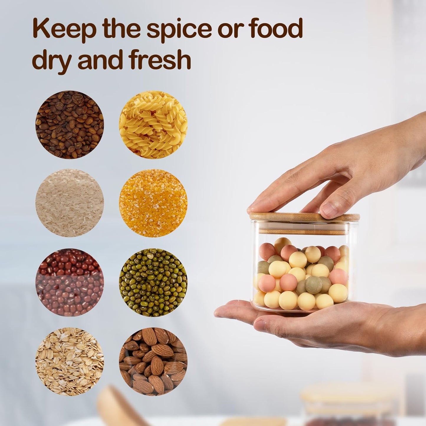 22oz Airtight Square Spice Containers with Bamboo Lid Set of 6 (650ml) Kitchen Pantry Organization Jar Stackable Spice Jar, for Sugar, Tea, Cookies and Coffee beans (with Black Lable)