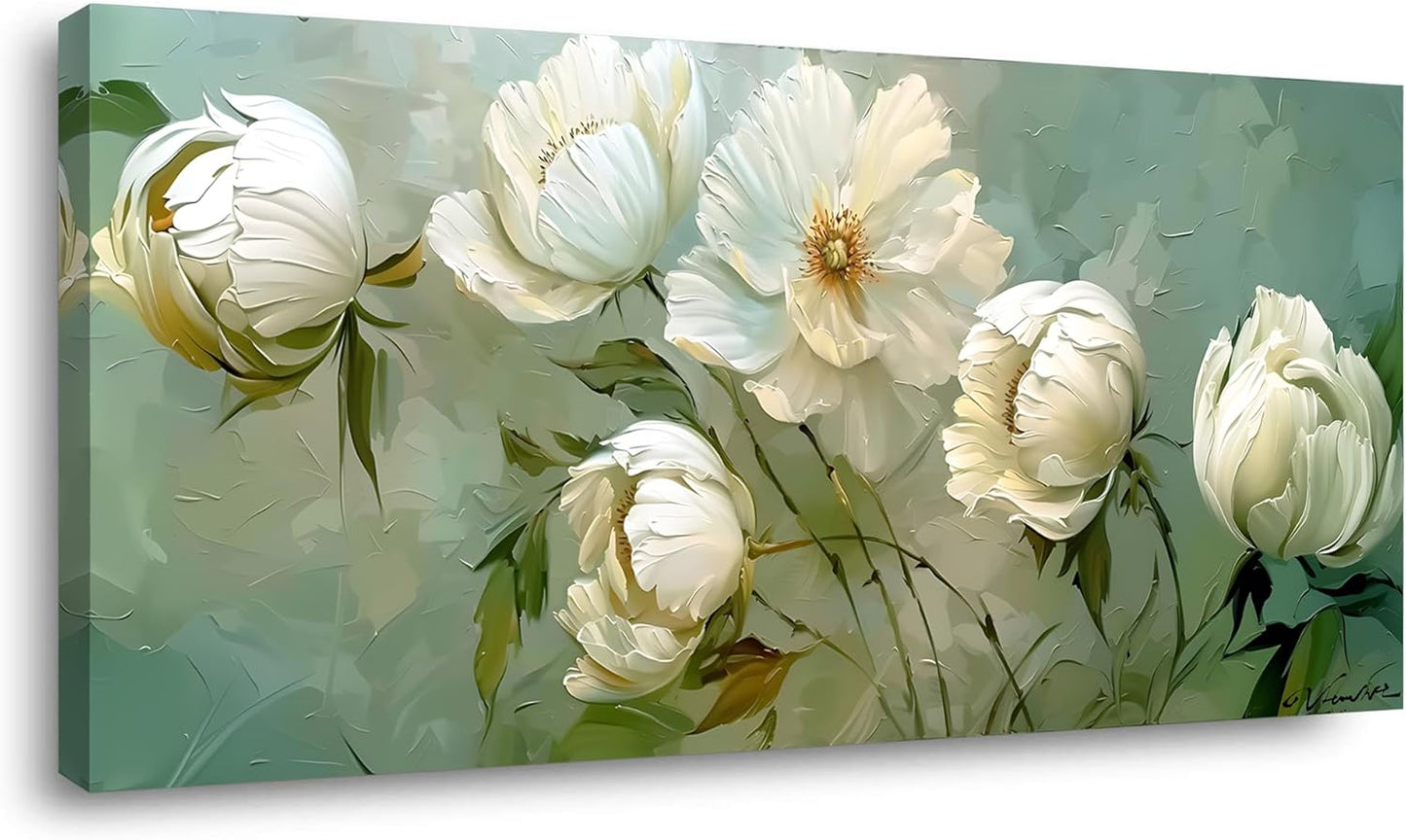 LASMOND Blooming White Flowers Plants Wall Art Decor Artwork for Bedroom (20x40 Inches)