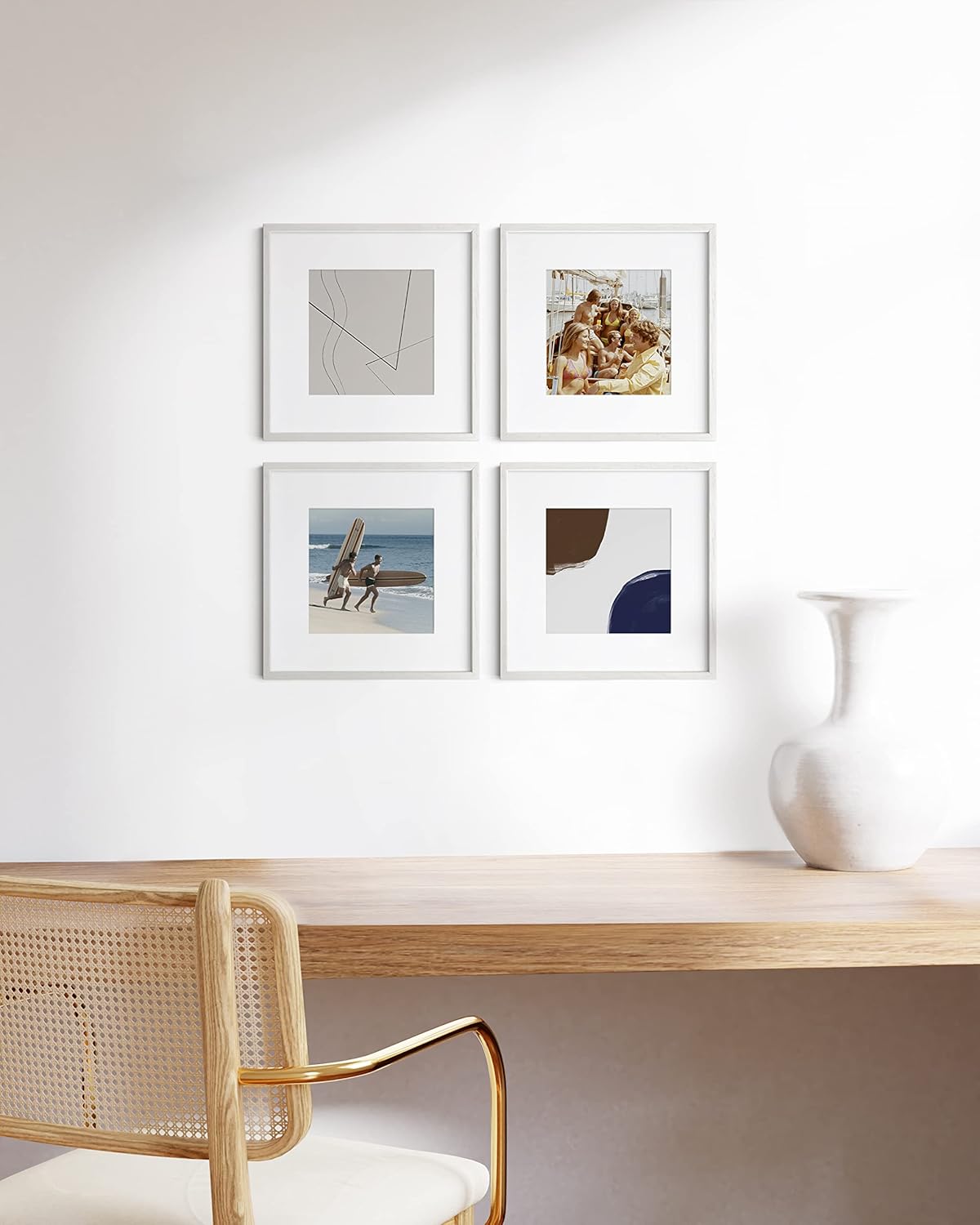 HAUS AND HUES Solid Oak Wood 12”x12” Picture Frames Matted to 8”x8” Set of 4-12x12 White Square Frames, White Wood Picture Frames, White Picture Frames for Wall, 12 x 12 Frames, Square Picture Frames