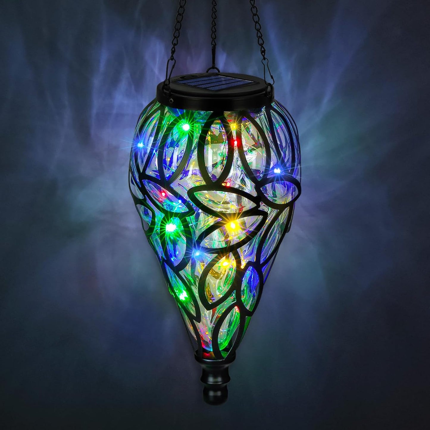 SUNNYPARK Outdoor Plastic Solar Hanging Lantern, 15 Multi Color LEDs Twinkle Effect Tear-Shaped Hanging Lantern Decor Garden Decorative Solar Lights for Backyard, Patio and Lawn