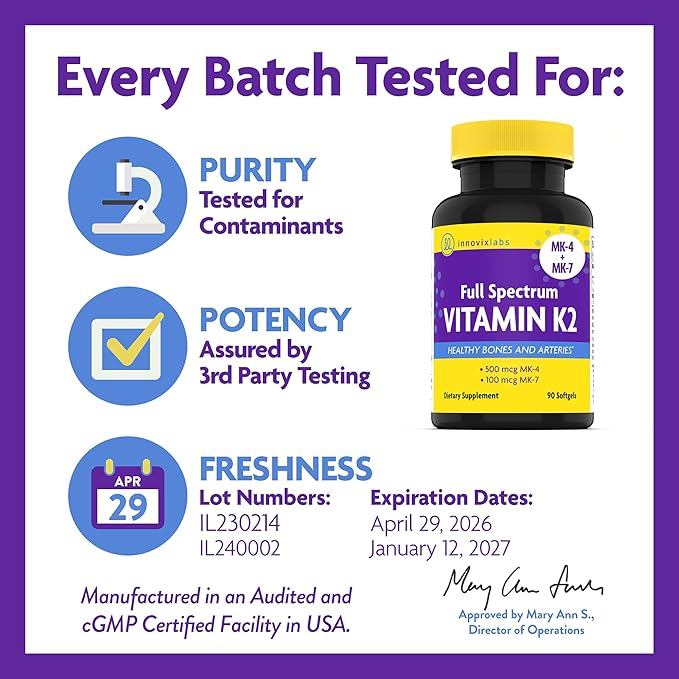 InnovixLabs Full Spectrum Vitamin K2 MK-7-90 Capsules K2 Vitamin MK7 & MK4-600 mcg K-2 Vitamins