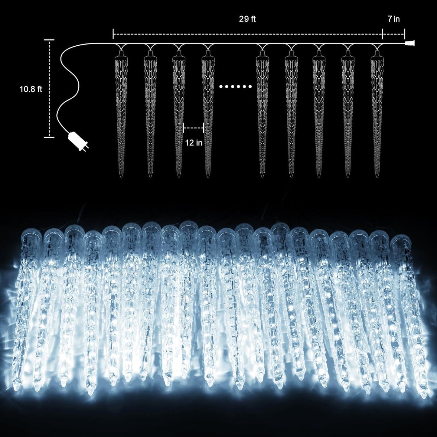 Brightown Christmas Meteor Shower Icicle Lights Outdoor, 30ft with 30 Tube 720 LED Dropping Effect, Waterproof Decorations for House Eave Roofline, Warm White