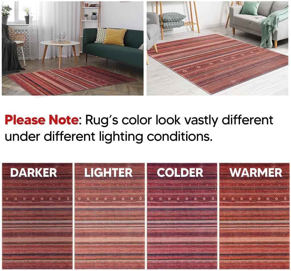 Keen Home Design 4x6 Rug - Machine Washable Area Rug with Non-Slip Backing, Ideal for Living Room, Dining Room, Bedroom - Vintage, Easy Clean, Durable, Low Pile Rug - (4' x 6')