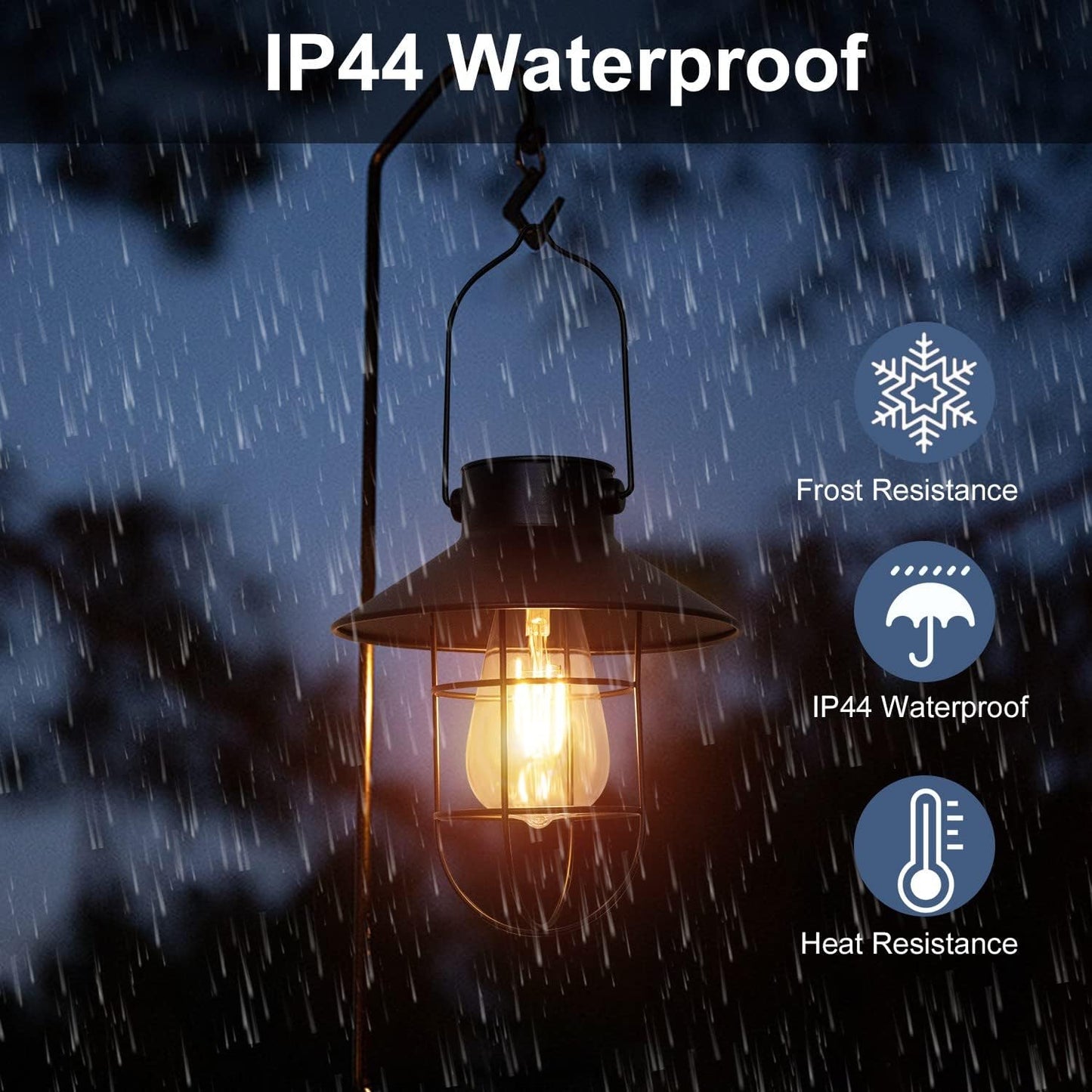 pearlstar Solar Lanterns Outdoor Metal Solar Powered Hanging Lights Waterproof for Wall Yard Garden Patio Garage Balcony Porch Fence Decor, Warm White Edison Bulb,with Wall Mount Kit(Black-1pack)