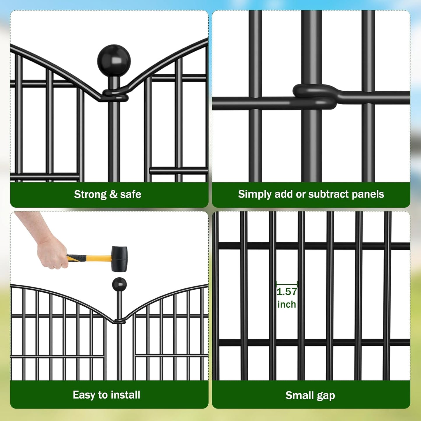 16 Panels Decorative Garden Fence - 48 in (H) x 41.6 ft (L) 16 Panels - Dog Fence Outdoor for Yard,Rustproof Metal Animal Barrier Ground Stakes Fencing for Garden, Patio, Flower Bed