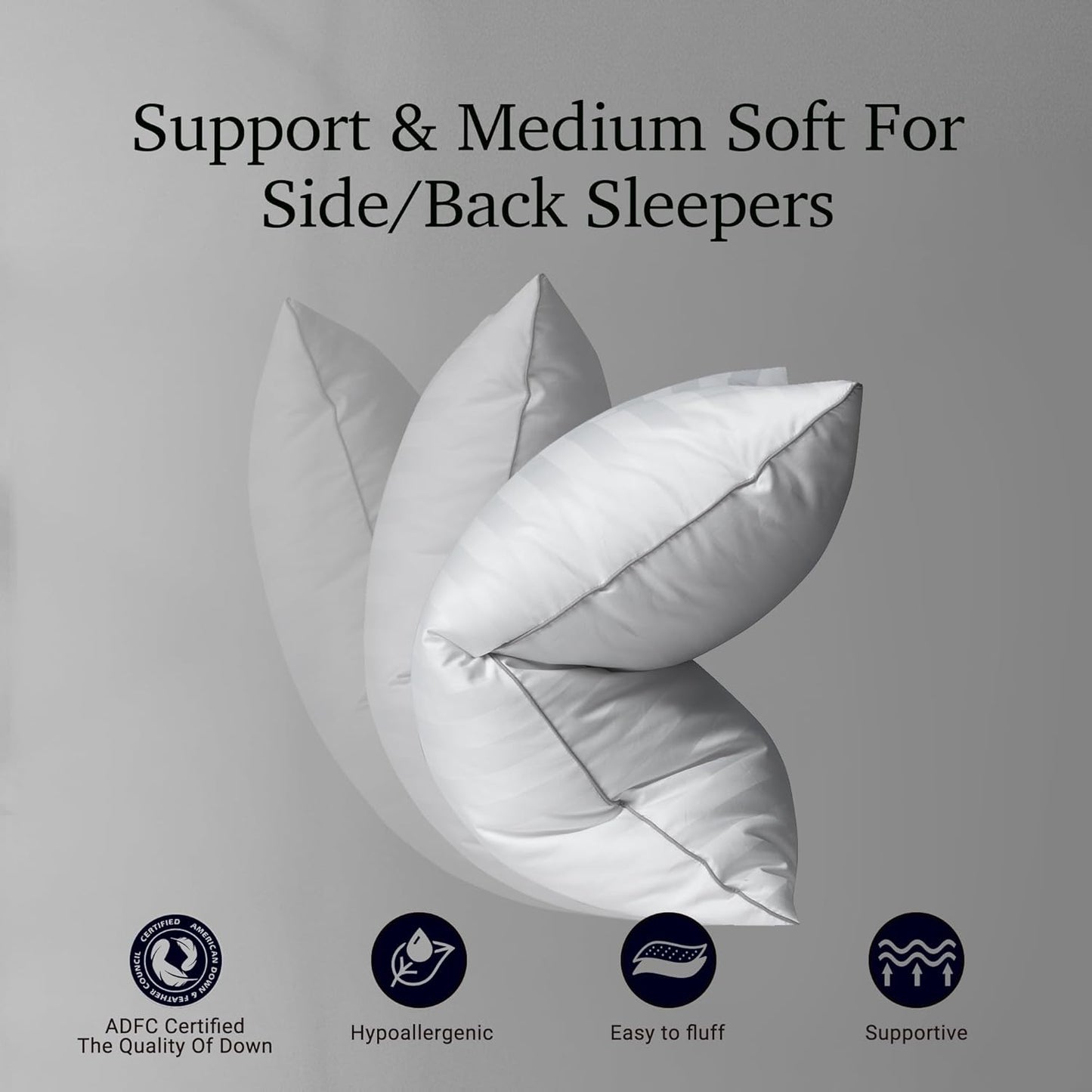 Hotel Grand Softy-Around Feather Down Pillows King Size Set of 2 Packs White Strip 100% Cotton Fabric Bed Pillows for All Position Sleepers,36"x20"/2 Packs