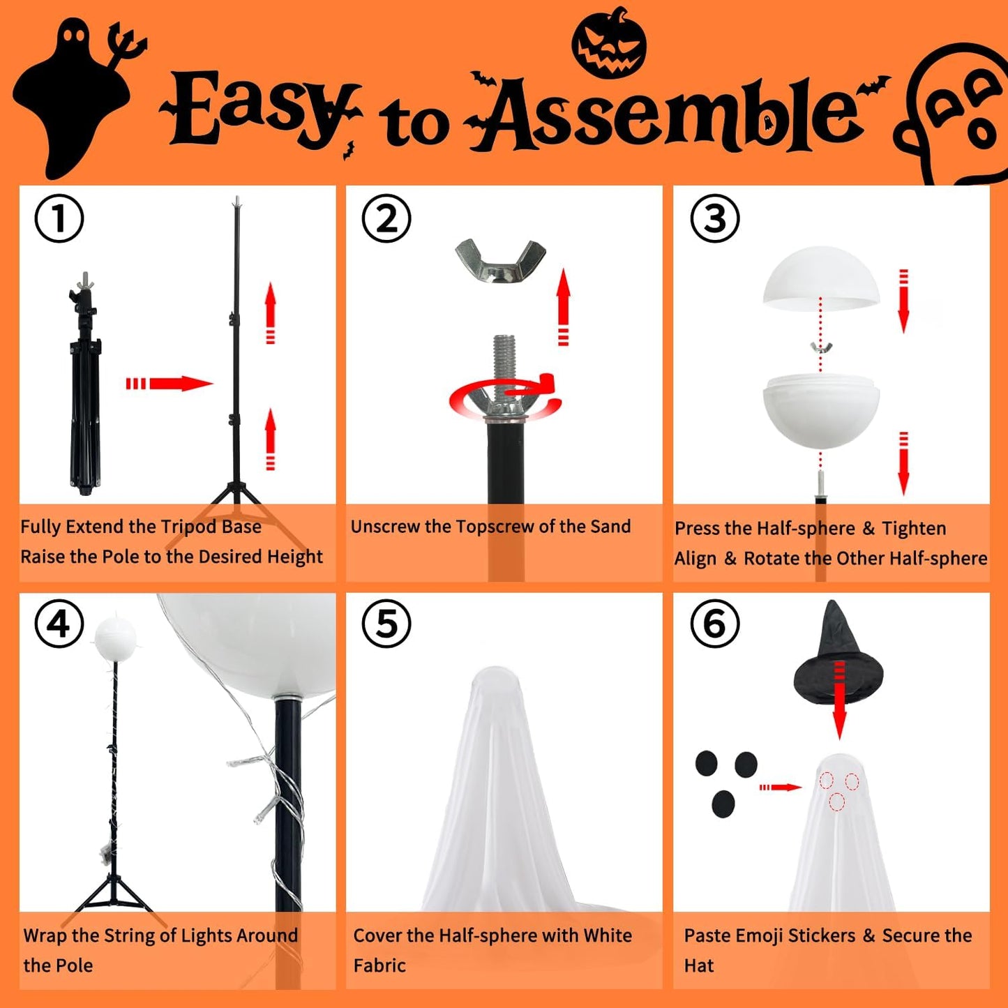 2 Packs Halloween Ghost Outdoor Decorations, 59โ Light Up Ghost Decor with Remote Control, Adjustable Height Standing Halloween Lighted Ghost Kit with Witch Hat Ideal for Porch, Garden, Yard