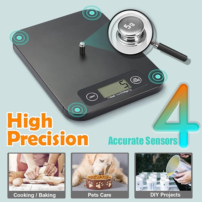 Smart Digital Food Scale for Weight Loss, Kitchen Food Scale Grams and Ounces with Nutritional Calculator, Food Weight Scale for Diet, Keto, Macro, Calorie, Cooking, Meal Prep 0.1oz/11lb