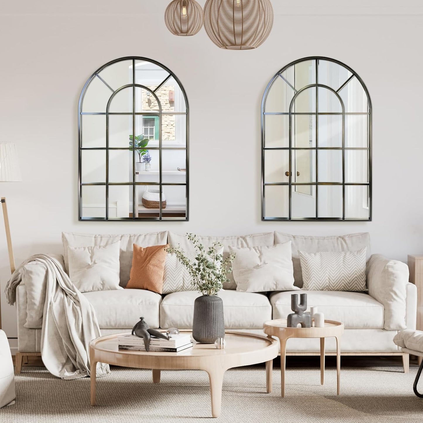 Arched Windowpane Wall Mirror 30"x40" Bronze Wall Mounted Art Pane Mirror Farmhouse Decorative Mirror Leaning Hanging Wall Mirror for Bedroom Living Room Entrance Hallway Wall Decor