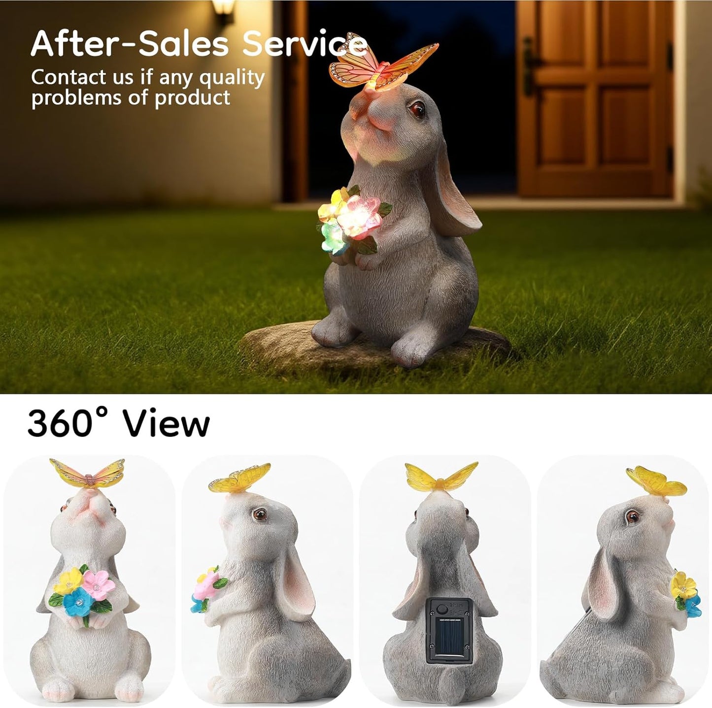 Solar Bunny Statues Light for Garden - Color-Changing Rainbow LED Butterfly,Rabbit Figurine Decor Auto On/Off,Easter Gifts for Yard Balcony & Patio Ornaments (Colorful Light)