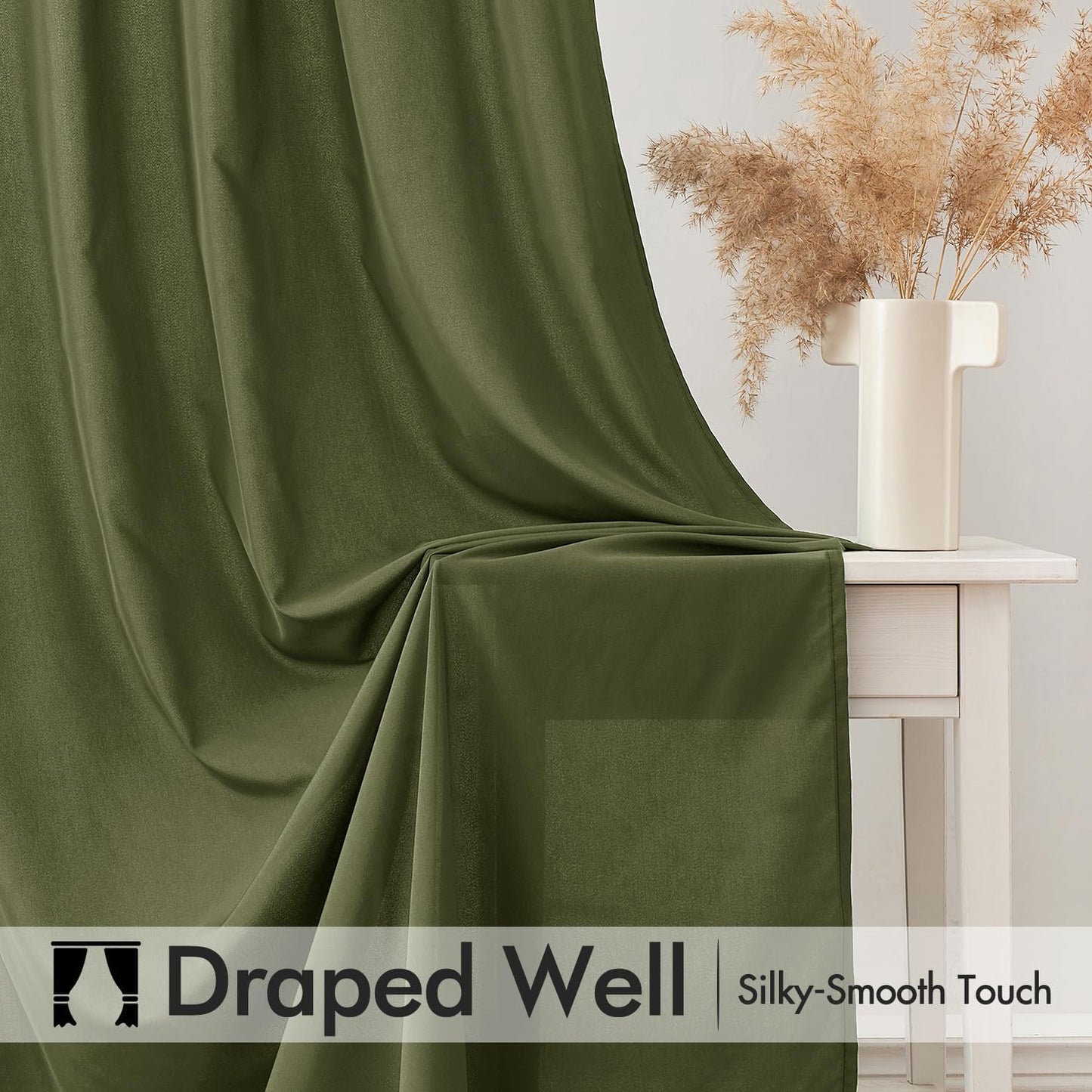 MIULEE Olive Green Privacy Sheer Curtains That Let Light in 63 Inches Long Non-See-Through Semi Sheer Curtain Light Filtering Window Curtains Drapes for Living Room Bedroom 2 Panels Set 42 X 63