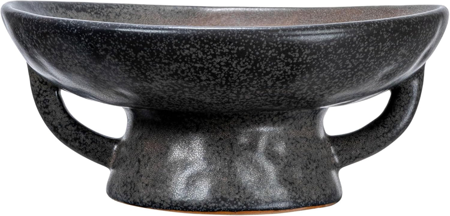 Creative Co-Op Stoneware Bowl with Handle and Base, Black Reactive Glaze