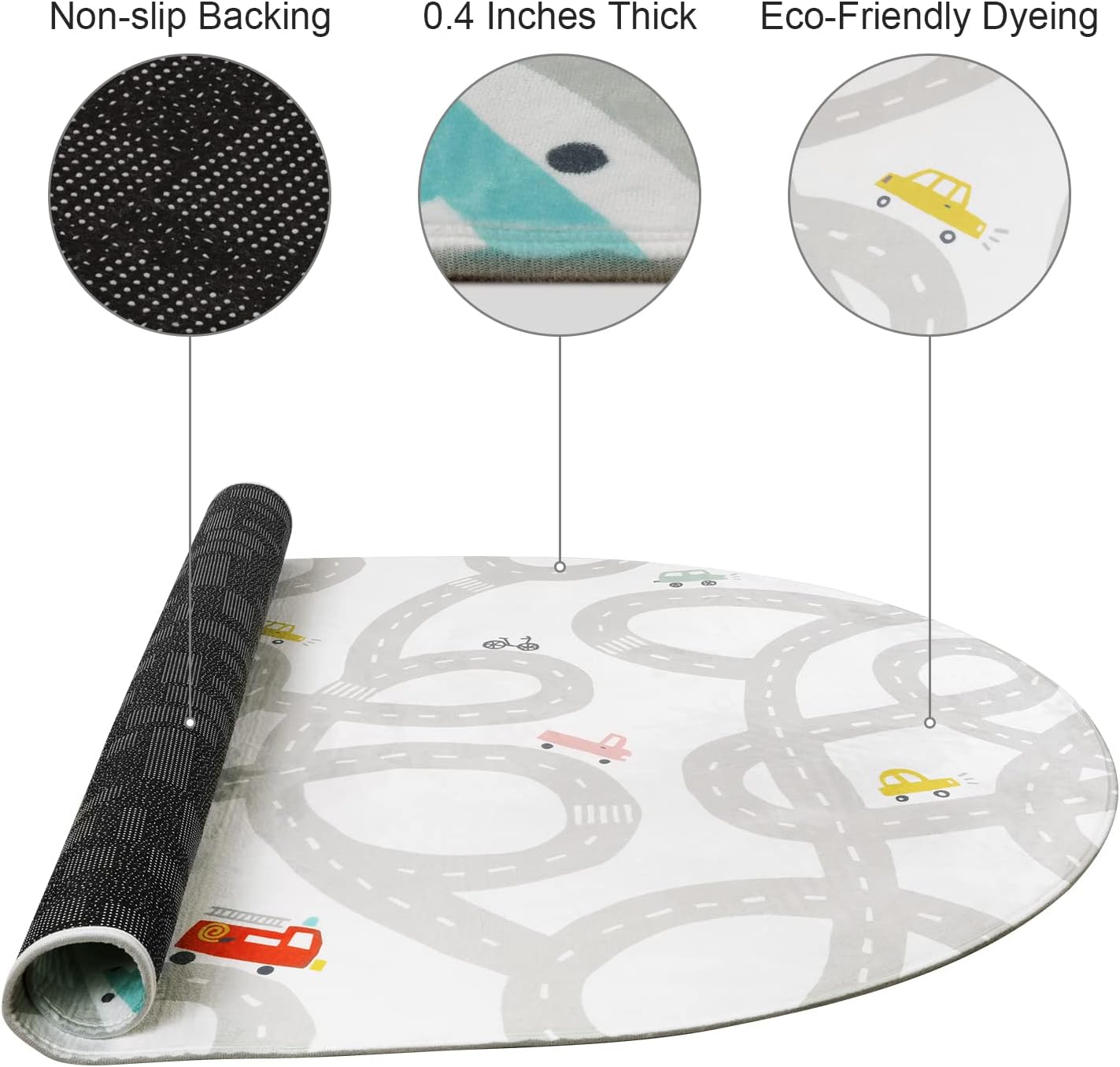 STARUIA Road Traffic Kids Rug Children Playing with Cars Playmat 3x5 Ft, Washable Play Carpet for Kids Playroom, Non-Slip Have Fun Safe Baby Nursery Rug for Toddler Boy's Bedroom Game Room Grey