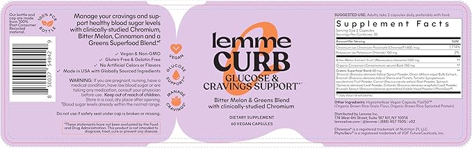 Lemme Curb - Cravings, Improve Carb Metabolism, Weight Management Support, Clinically Studied Chromium Picolinate, Bitter Melon, Ceylon Cinnamon & Greens Superfood, Vegan - 60 Count (Pack of 2)