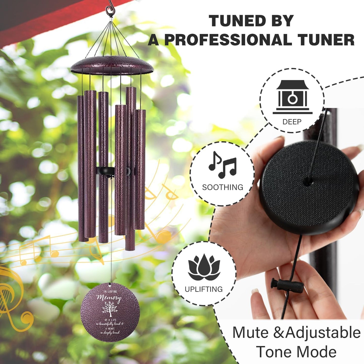 ASTARIN 36" Large Deep Tone Personalized Sympathy Wind Chimes, Memorial Wind Chime for Loss of Mother Father Loved One, Tree of Life Bereavement Gifts Decor Outdoor Patio Garden(Produced in USA)