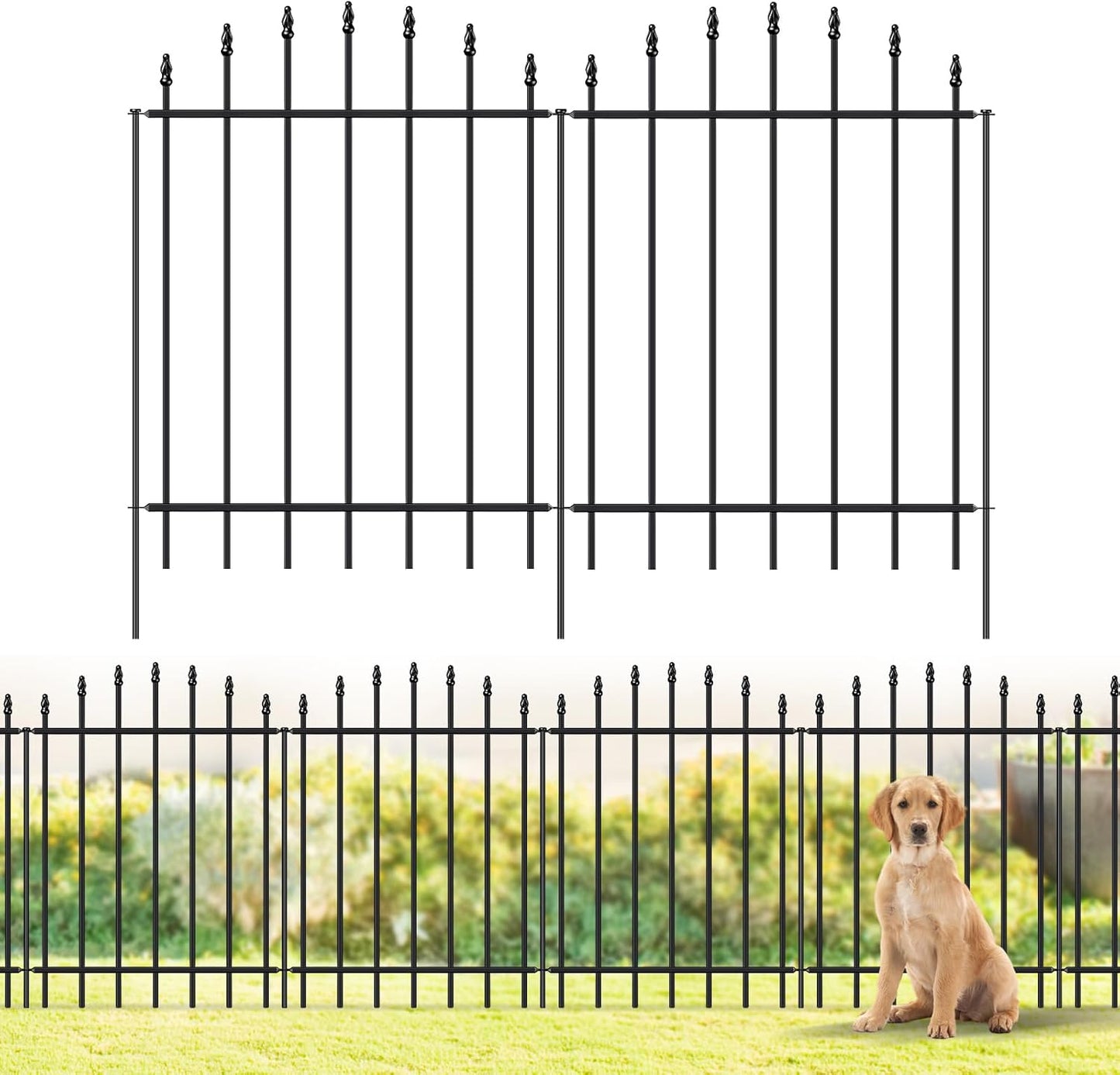 Metal Garden Fence 32 in H x 12 ft L, 6 Panels + 7 Stakes Border Dog Fence Panels Animal Barrier, No Dig Garden Fencing for Yard Patio Flower Bed Lawn Outdoor, Arch Black