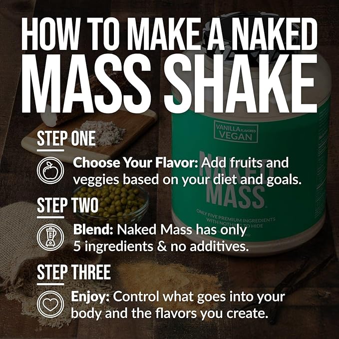 Naked Mass - Vanilla Vegan Weight Gainer - 8Lb Bulk, GMO Free, Gluten Free, Soy Free & Dairy Free. No Artificial Ingredients - 1,230 Calories - 11 Servings