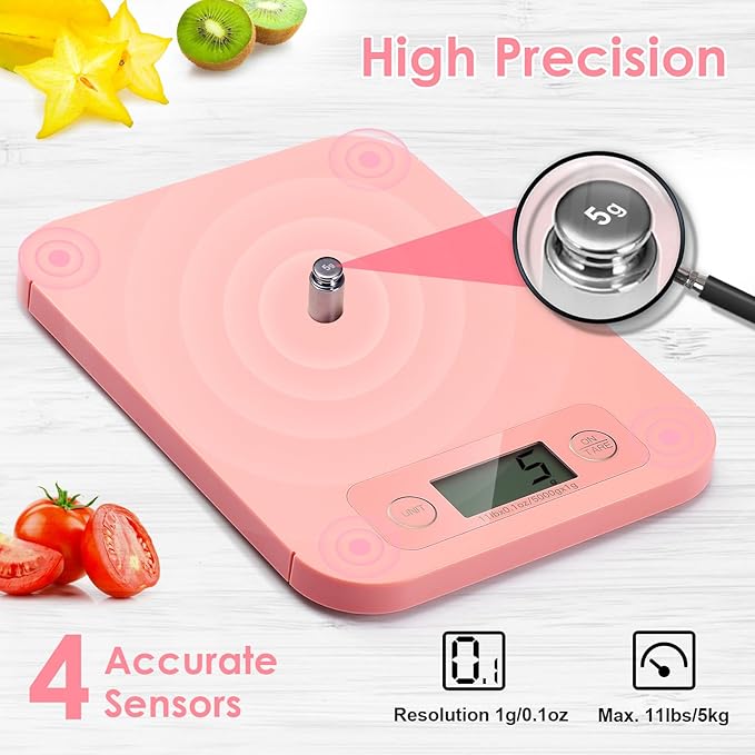 Smart Food Scale for Weight Loss, Digital Food Scale Grams and Ounces with Nutritional Calculator, Food Weight Scale for Diet, Keto, Macro, Calories Counting, Meal Prep 0.1oz/11lb (Pink)